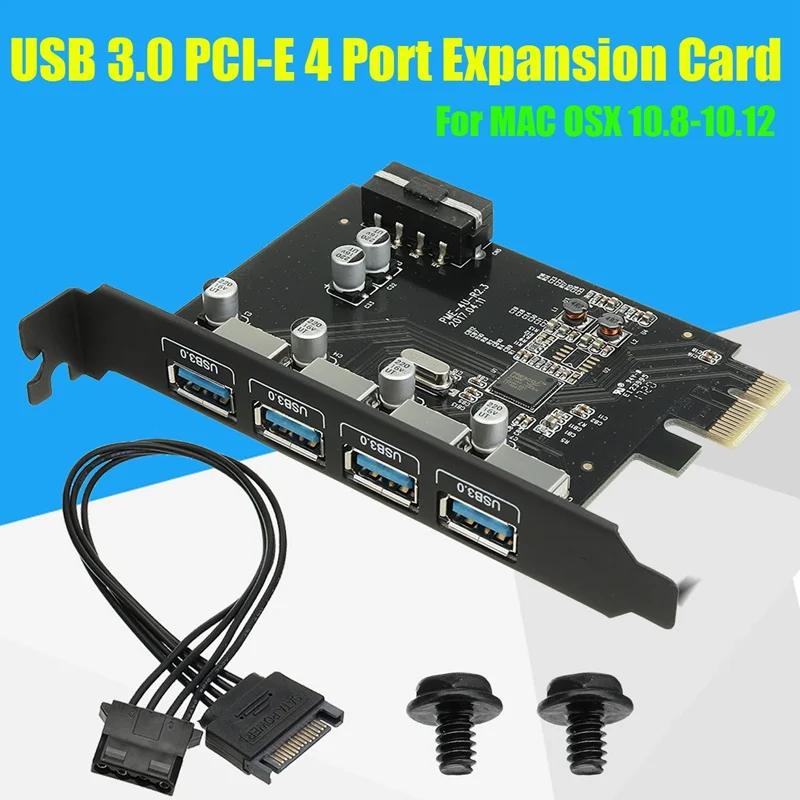 

S SKYEE 1Pcs Super Speed USB 3.0 PCI-E 4 Port Expansion Card for MAC for OSX 10.8-10.12 Computer Components Add On Cards
