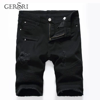 

Gersri Summer New Fashion Men Ripped Short Jeans Brand Clothing Bermuda Straight Hole Cotton Shorts Breathable Denim Shorts Ma