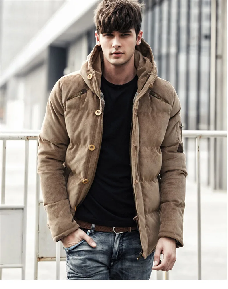 Winter Corduroy Hood Padded Quilted Men Jacket Coat Fashion Warm Male Jackets Parka Hooded Casual Overcoat Newest (6)