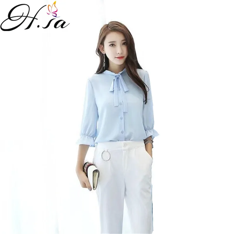 

H.SA 2018 New Top Summer Women Casual Tops Half Sleeve Solid Blouses Shirts Sexy Kimono Loose Beach Shirt Bow Blusas Feminina