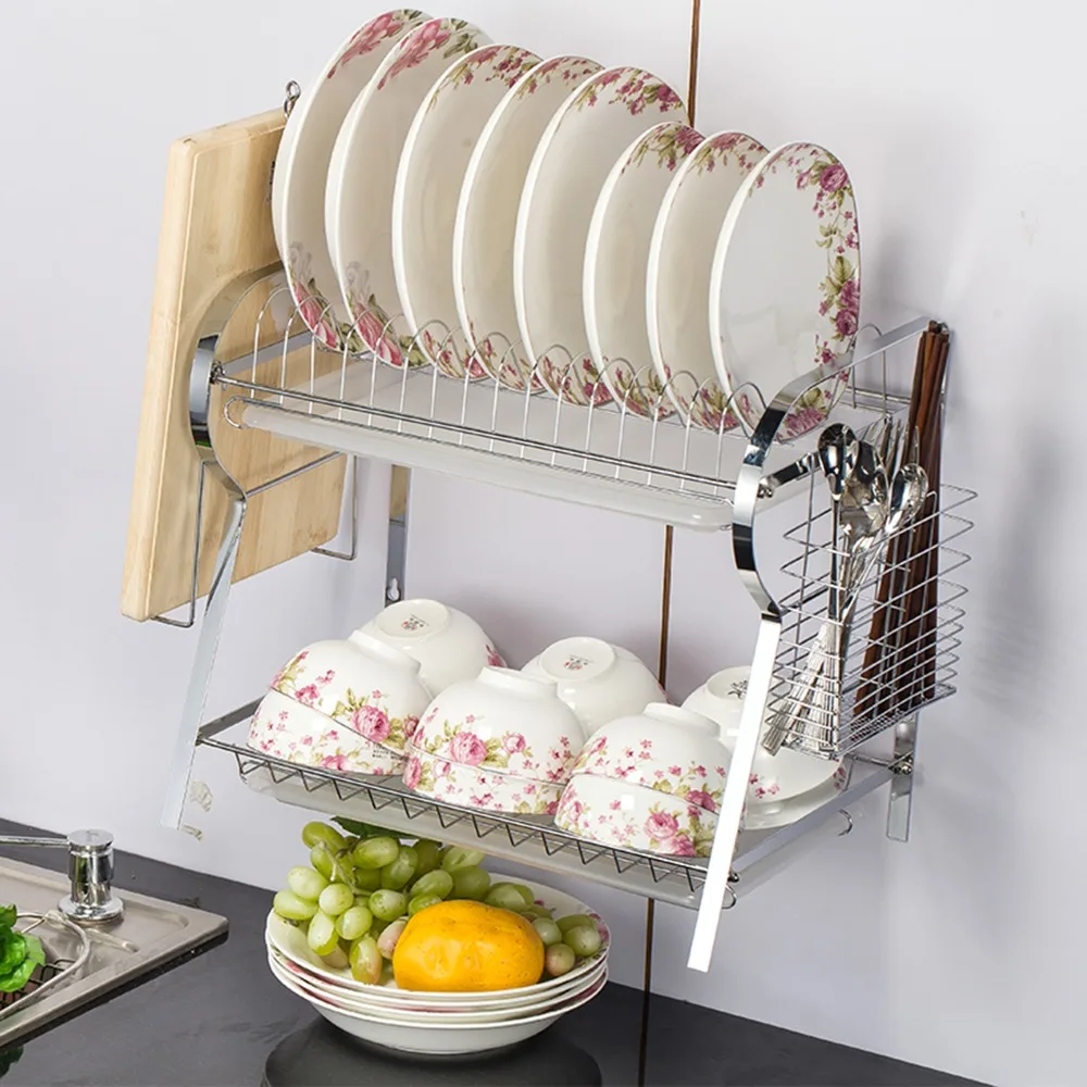 Desk Wall Mounted R Shaped Dish Drainer Drying Rack Kitchen 2 Wall Mounted R Shaped Dish Drainer