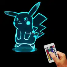 Free Shipping 1Piece Pokemon Go Action Figure Remote Controlled 3D Hologram Illusion Night Light Pikachu Art Sculpture Lights