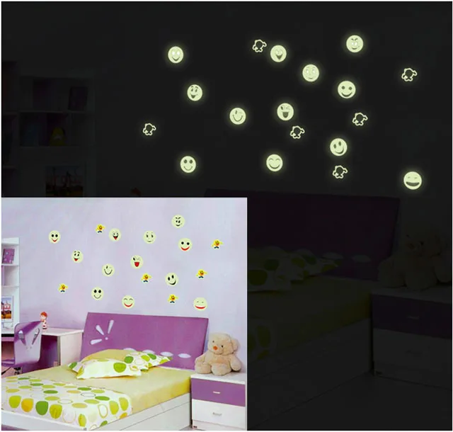 

[Fundecor] DIY cute smiley Luminous wall sticker for kids rooms baby children bedroom decals murals home decor glow in the dark