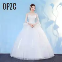 Korean Lace AqqliquesVestido De Noiva Long Sleeve Princess Wedding Dresses 2018 New Fashion Custom Plus Size Bridal Dress GZ