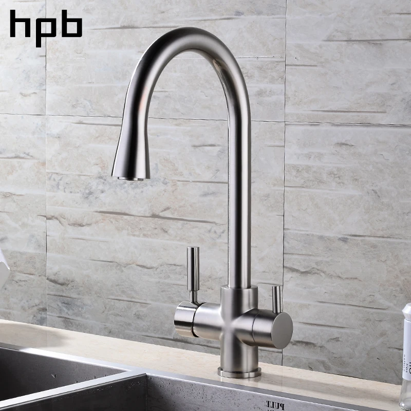 Hpb Brushed Nickel Finished 3 Way Kitchen Faucet Filter Water Tap