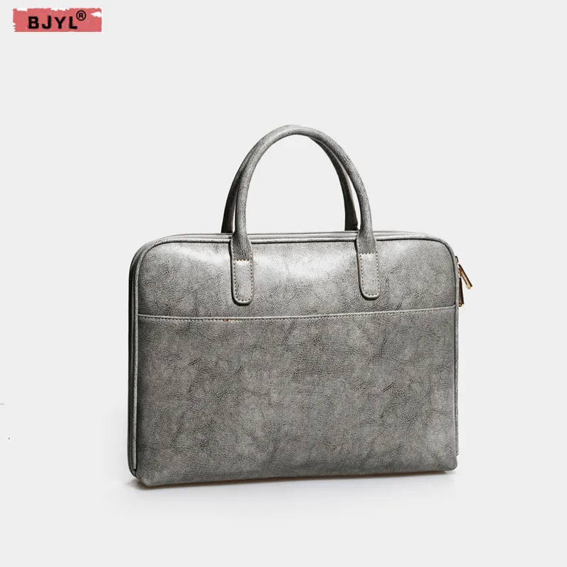 

BJYL Women briefcase genuine leather handbags ladies 14 inch laptop bag female shoulder bags official business messenger bag