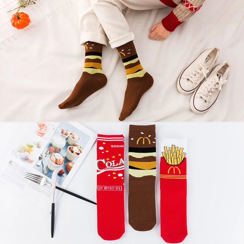 Harajuku/весенние новые хлопковые носки в европейском и американском стиле, прямые забавные Носки с рисунком картофеля фри/Кока/маданга, meia calcetines mujer