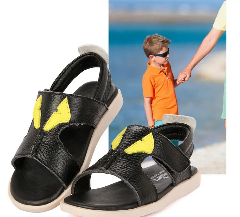 Детская обувь сандалии для мальчиков летняя кожаная новая детская Нескользящая пляжная обувь на мягкой подошве большие дети маленький монстр Сан