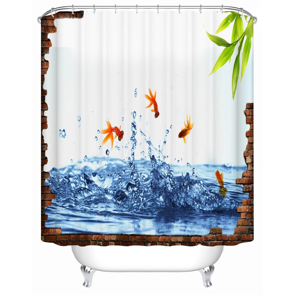 

2016 New Eco-Friendly Shower Curtains Cute Goldfish Bathroom Products Waterproof Mildew Shower Curtains Bathroom Curtain
