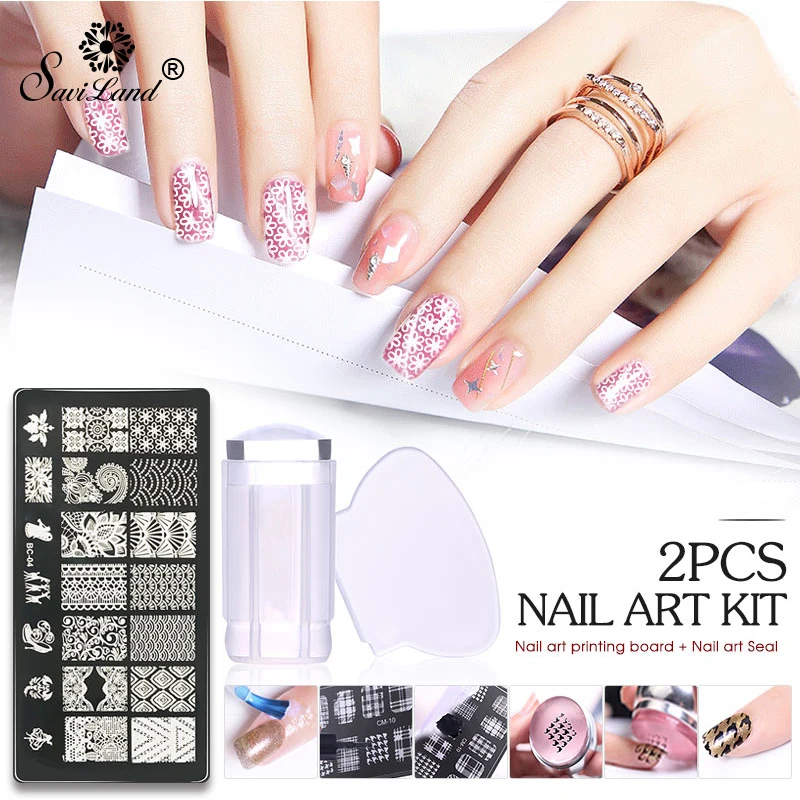 

Saviland Mixed Stamping Nail Art Image Plates Stainless Steel Siliconen Manicure DIY Nail Ontwerpen