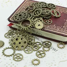 Doce sino mix 50 pçs quatro cores encantos engrenagem pingente bronze antigo ajuste pulseiras colar diy jóias de metal que faz d0808