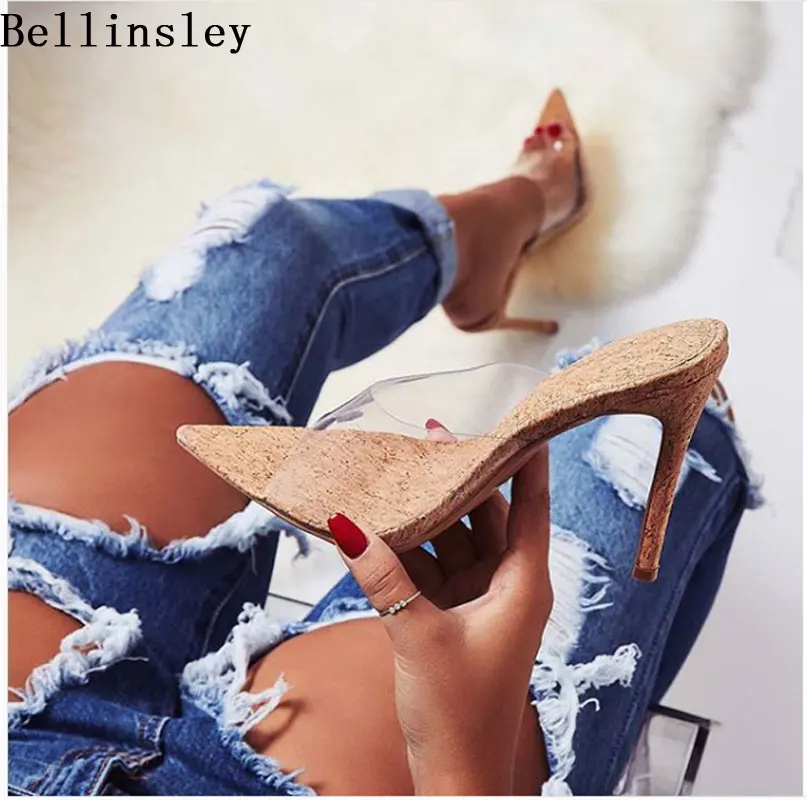 

New PVC Jelly Sandals Crystal Pointed Toe Thin High Heels Women Transparent Sandals Slippers Pumps 2019 Summer Women Shoes