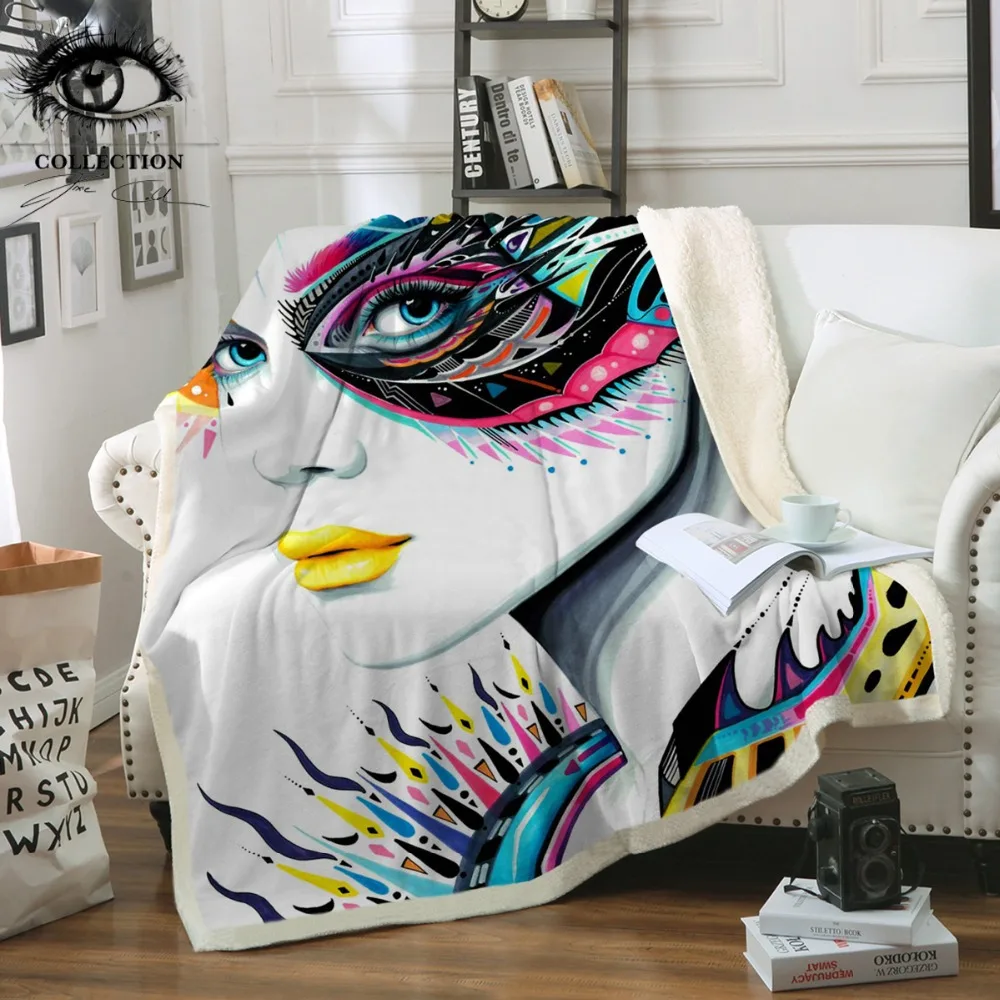 

In My Mind by Pixie Cold Art Girls Collection Blanket Velvet Plush for Bed Sofa Colorful Native Throw Blanket Watercolor Bedding