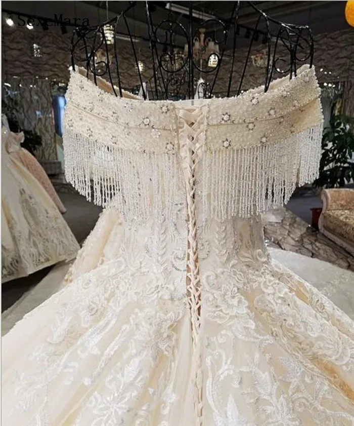 Роскошные с открытыми плечами трапециевидной формы свадебные платья бисерные Аппликации атласные кружевной свадебный для невесты платья большого размера Vestido на заказ