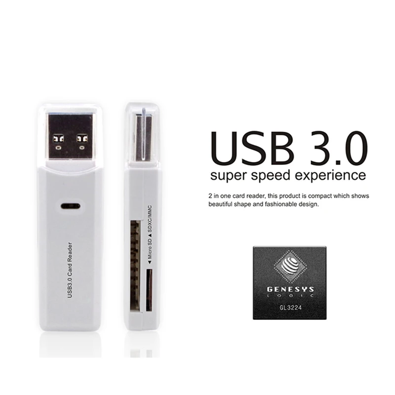 Larryjoe Высокоскоростной USB 3,0 карта памяти Комплект для чтения для SD/MicroSD/TF Транс-флэш-карта USB 3,0 адаптер конвертер инструмент - Цвет: Белый