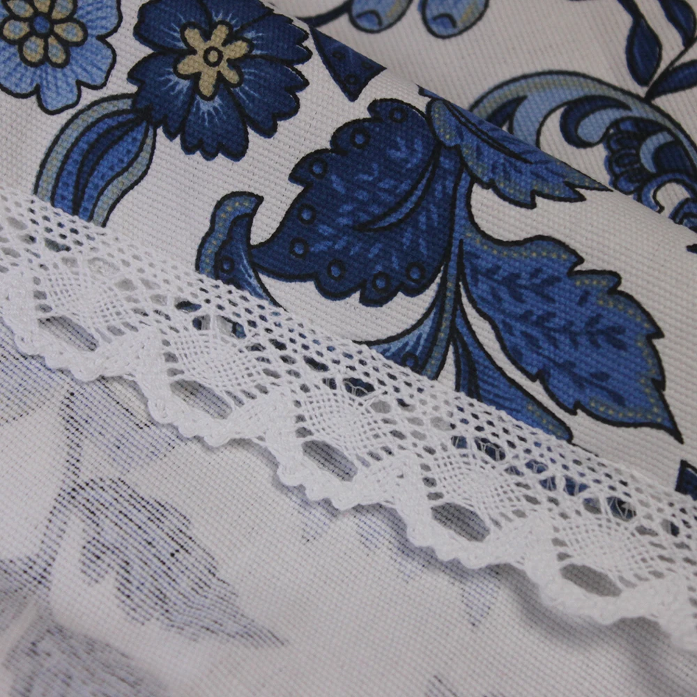 CURCYA синий белый Садовый чайный столик покрытие хлопок свадебные скатерти толстые пасторальные с цветами, для украшения дома скатерть