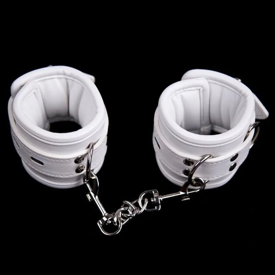 stainless steel spreader bar leather white hand cuffs ankle