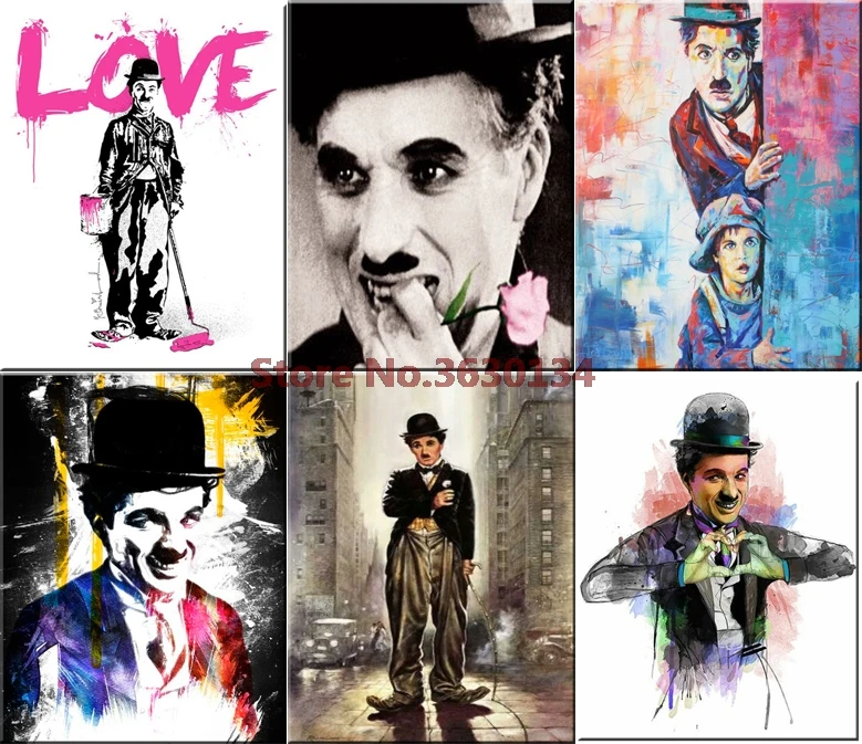 3D Diamond Painting Cross Stitch Comedy film Chaplin Resin Rhinestones Embroidery Full Decorative Mosaic | Дом и сад
