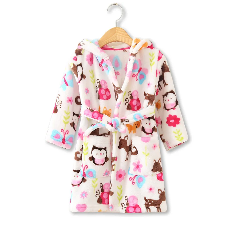 Дети с капюшоном мягкие детские халаты милая сова из мультика, рисунки детская одежда для девочек, одежда для сна банный халат весеннее платье с длинными рукавами; детские пижамы для мальчиков - Цвет: 1
