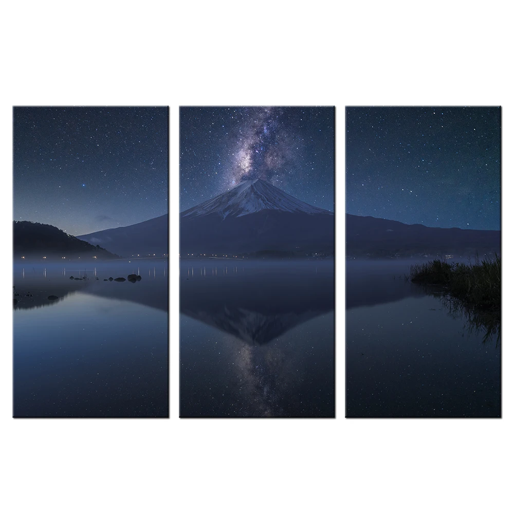 147 10 De Réduction3 Pièces Toile Mur Art Peinture Mont Fuji Au Lac Kawaguchiko Photo Imprimer Voie Lactée Paysage Affiche Pour Moderne Décor à La