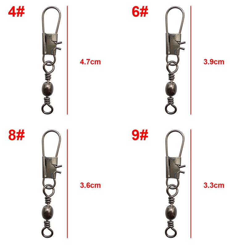 100pcs-Barrel-Fishing-Swivel-With-Interlock-Snap-Black-Barrel-Swivels-Hard-Fishing-Lure-Connector-Size-4 - 