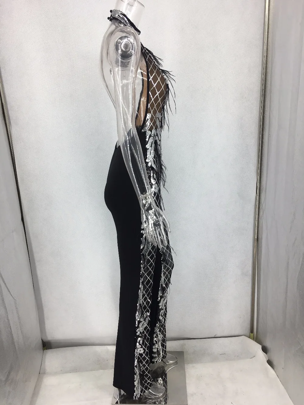 Sexy Black Mesh Sequin bodysuit women befree See Through Backless sleeveless Summer one piece Night club Party jumpsuit overalls