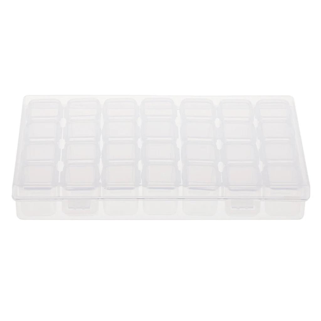 Phenovo 28 Slots Transparent Clear Storage Box with Caps Lid Design Clear Containers Round Plastic Organizer Case 