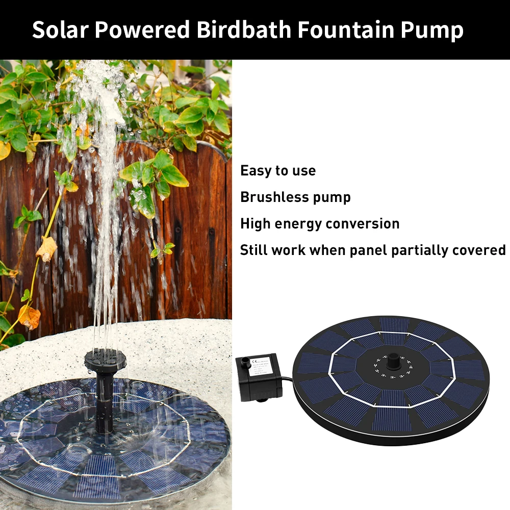 

180L / h Garden Fountain Floating Solar Fountain Brushless Water Pump Plants Watering Kit Bird Bath Pond Watering Decoration