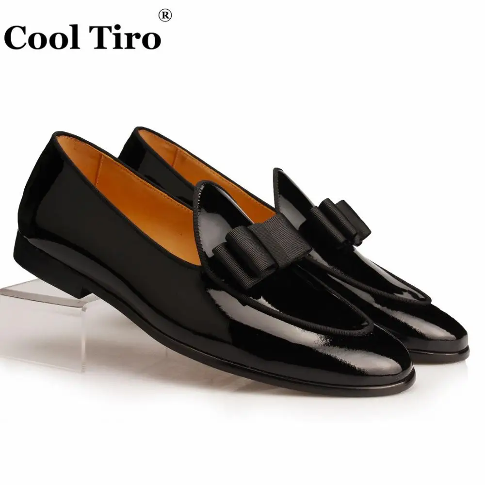Cool Tiro Для мужчин Черные Лоферы Лакированная кожа Мокасины мужские шлепки галстук-бабочка Мужские туфли Свадебная обувь на плоской подошве Повседневное без шнуровки обувь