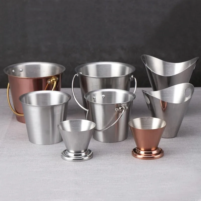 

304 Stainless Steel French Fries Baskets Ice Bucket Food Bucket Dinnerware Tableware Pail Snack Barrel golden Fries plate tray