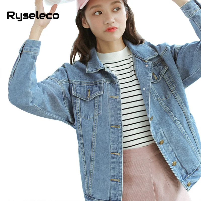 Ryseleco 2018 Новая Мода High Street Для женщин свободные джинсовые куртки с длинными