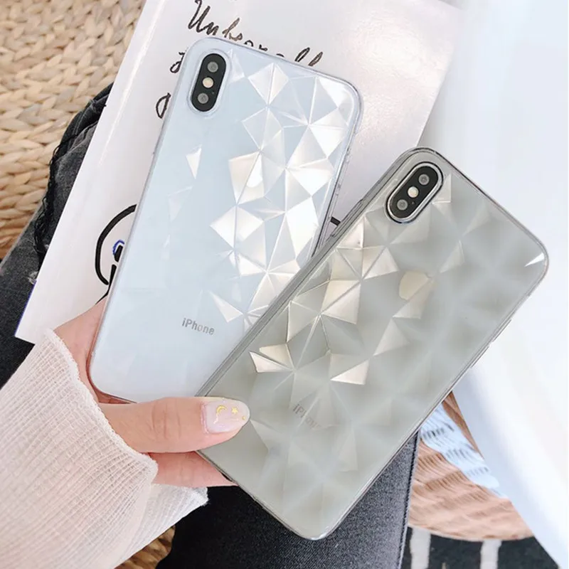 

3D Clear Diamond Pattern Cases For iPhone 8 7 Plus X XS MAX Solf TPU Phone Cover For iPhone 6 6S Plus Back Protect Transparent