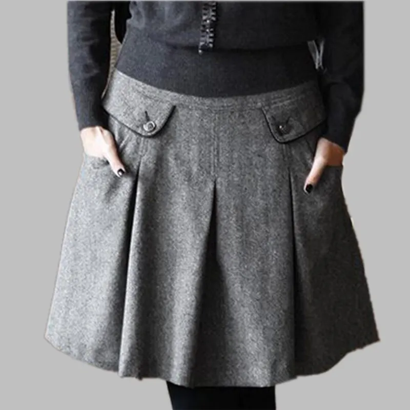 Woolen Skirts Spring Autumn Winter Women Casual Slim Woolen Pleated ...