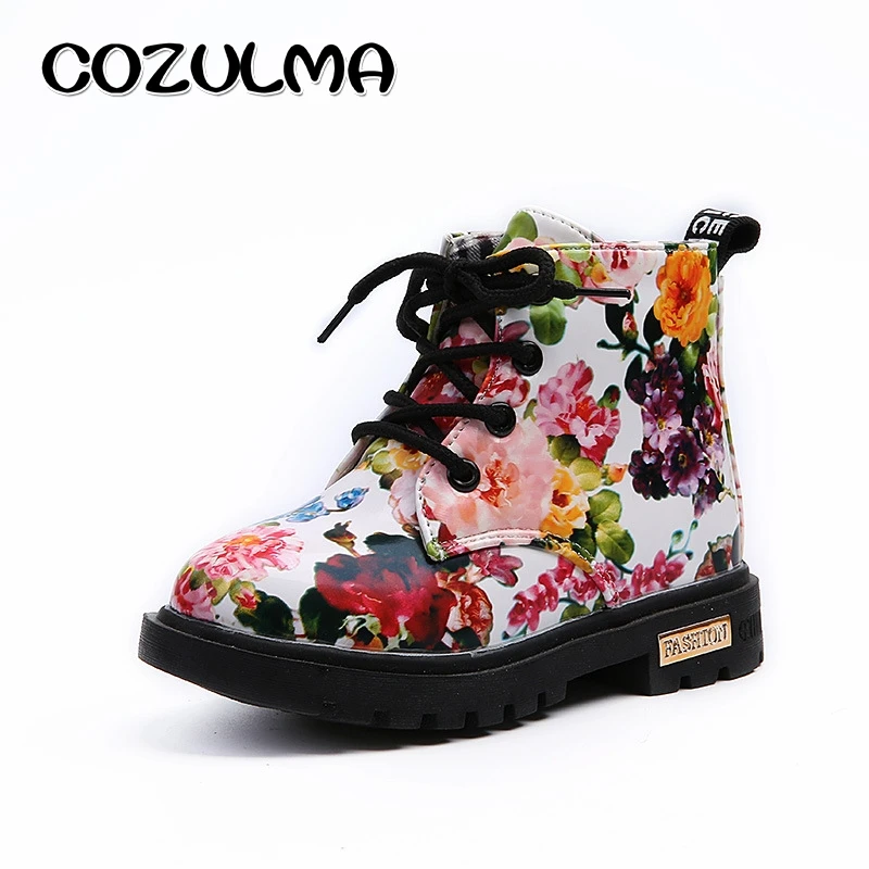 2018 Baby Winter Boots with Fur Plush Kids Flower Fashion Martin Boots Baby Boys Girls Snow Boots Baby Toddler Sport Sneakers