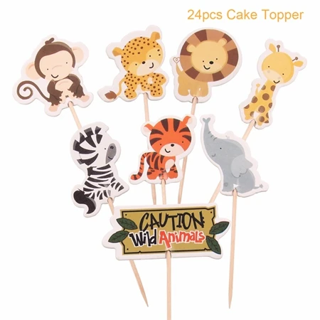 Animal Cake topper HUIRAN Safari животные торт Топпер торт аксессуары бумажный баннер джунгли вечерние украшения для вечеринки в стиле сафари Декор джунгли животные детские - Цвет: Animal Cake topper
