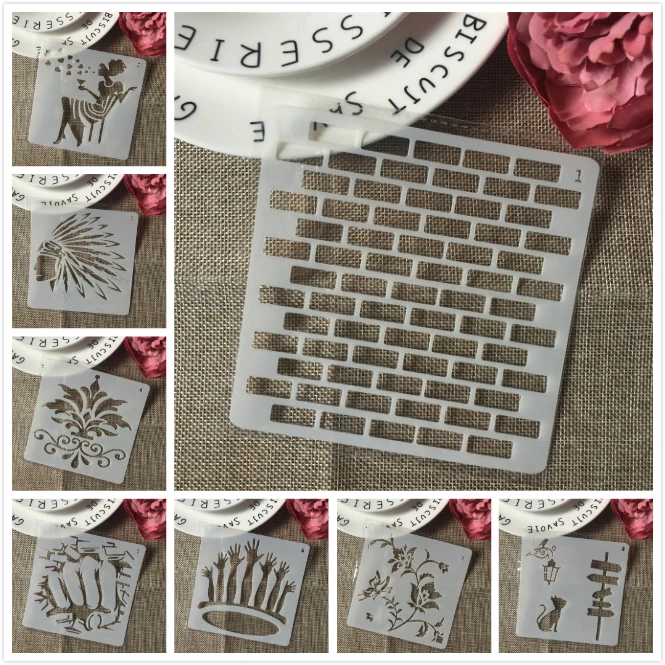 

8Pcs/Set 13cm Brick Lady Cat Sign DIY Layering Stencils Painting Scrapbook Coloring Embossing Album Decorative Card Template