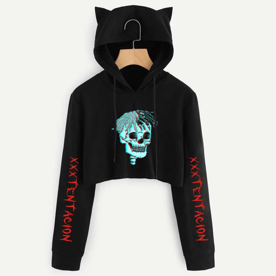 Прямая поставка xxxtentacion укороченный топ с капюшоном Harajuku короткий свитшот