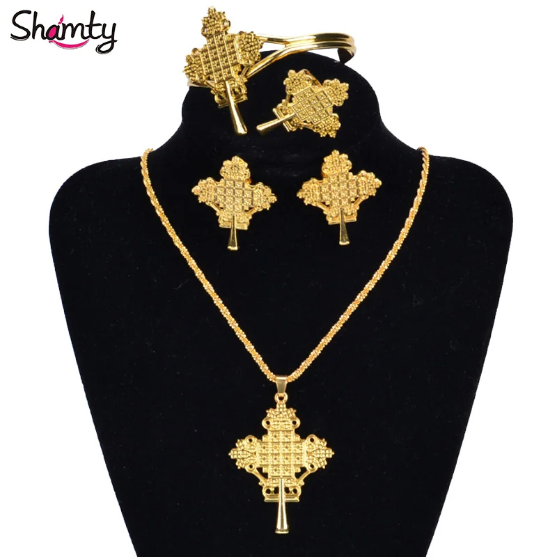 Trendy Ethiopian bridal  jewelry Sets gold plated African 