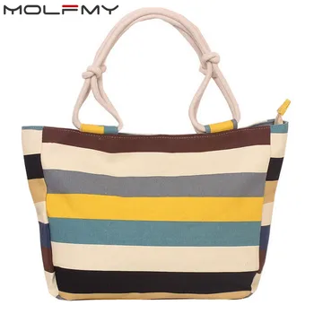 

New Summer Canvas Shopper Bag Striped Rainbow Candy Prints Beach Bags Handbag Tote Women Ladies Girls Shoulder bag Casual Bolsas