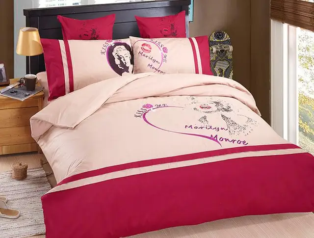 Pink Girls marilyn monroe comforter Cover Embroidery bedding set ... Pink Girls marilyn monroe comforter Cover Embroidery bedding set ...