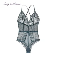 Sexy Mousse lace embroidery hollow out deep V bodysuit body shaper sexy women backless transparent bodysuit hollow out choker bodysuit