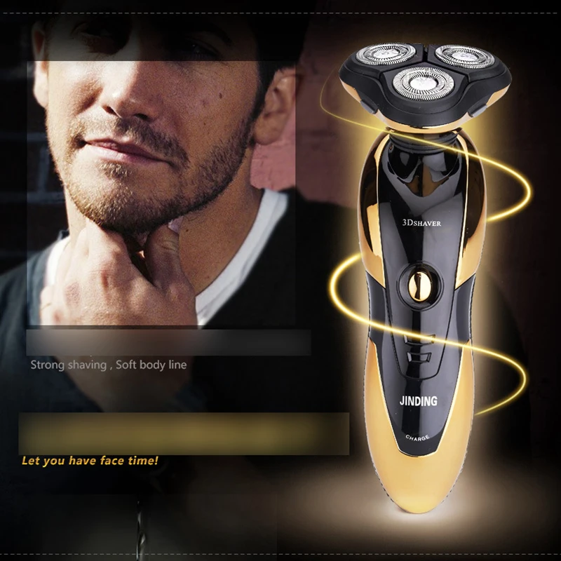 Электробритва JINDING для мужчин, перезаряжаемая бритва с 3D плавающей головкой, бритвенная машина для бороды, моющаяся, быстрая зарядка, тройное лезвие