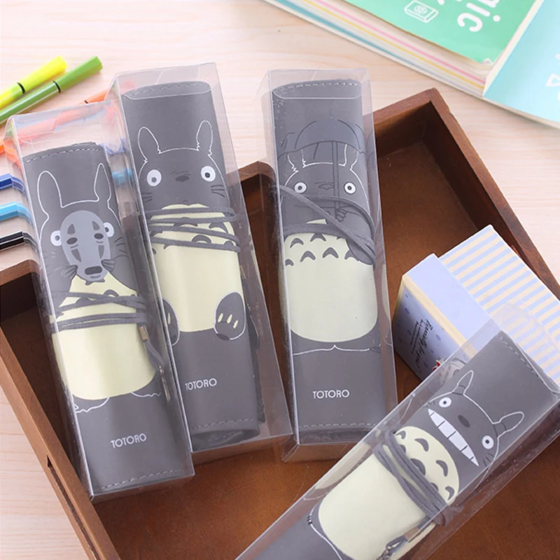 

PU Leather Cartoon Roll Pencil Case Vintage Totoro Pen & Pencil Bag for Office School Supplies estojo lapices escolar Pencilcase