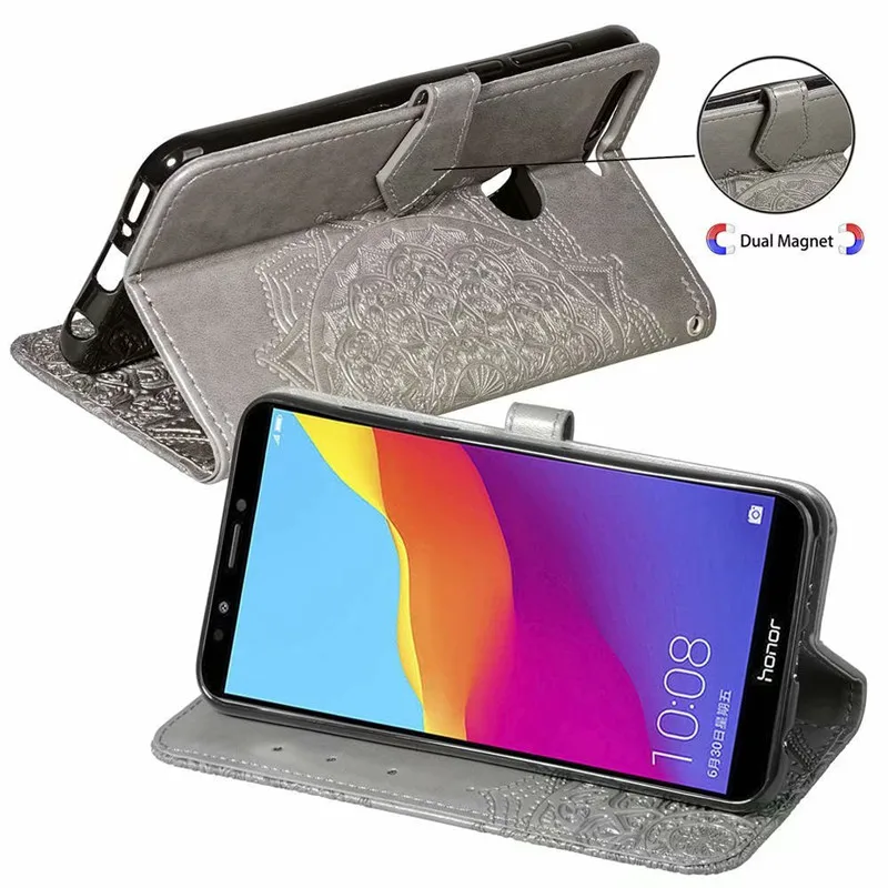 Чехол для Huawei Honor 7C Y3 Y5 Y6 Y7 2018 Y9 9 Lite кожаный флип чехол с 3D мандалой цветочный P20 P30 Pro