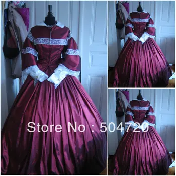 

1860s Long-sleeve Civil War Southern Belle Ball Gown evening Dress/Victorian/Scarlett Lolita dress US6-26 V-326