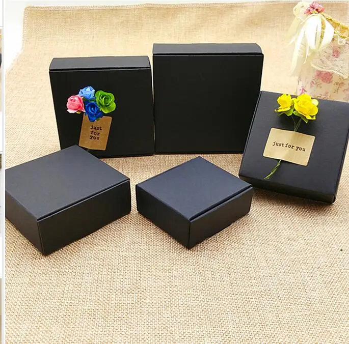 100 шт черный картон крафт-бумага Ювелирная подарочная картонная коробка для упаковки cajas картонная подарочная коробка