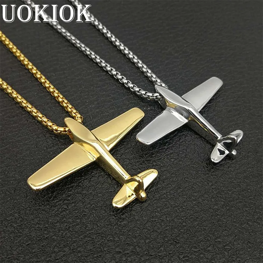 

Hip Hop Men Gold Color Aircraft Necklace Pendant Stainless Steel Airplane Pendant & Chain Hiphop Jewelry