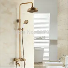 Wall Mounted 8 Rainfall Shower Head Bath Shower Faucet Set with Handheld Shower Antique Brass Finish