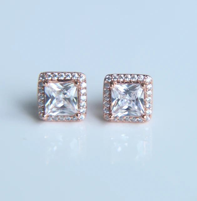 Sparkling Square Stud Earring Rose Gold Color Heart Arrow Bling Sparkling Square Stud Earring Rose Gold Color Heart Arrow Bling Cubic Zirconia Earrings