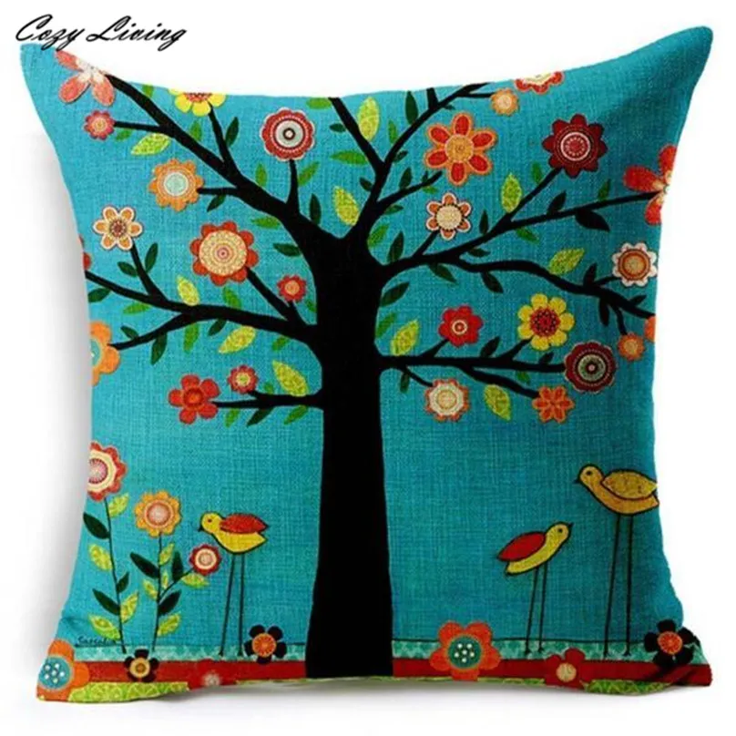 Pillow Cases 45cm*45cm Tree Printed Cotton Linen Pillow Cases European